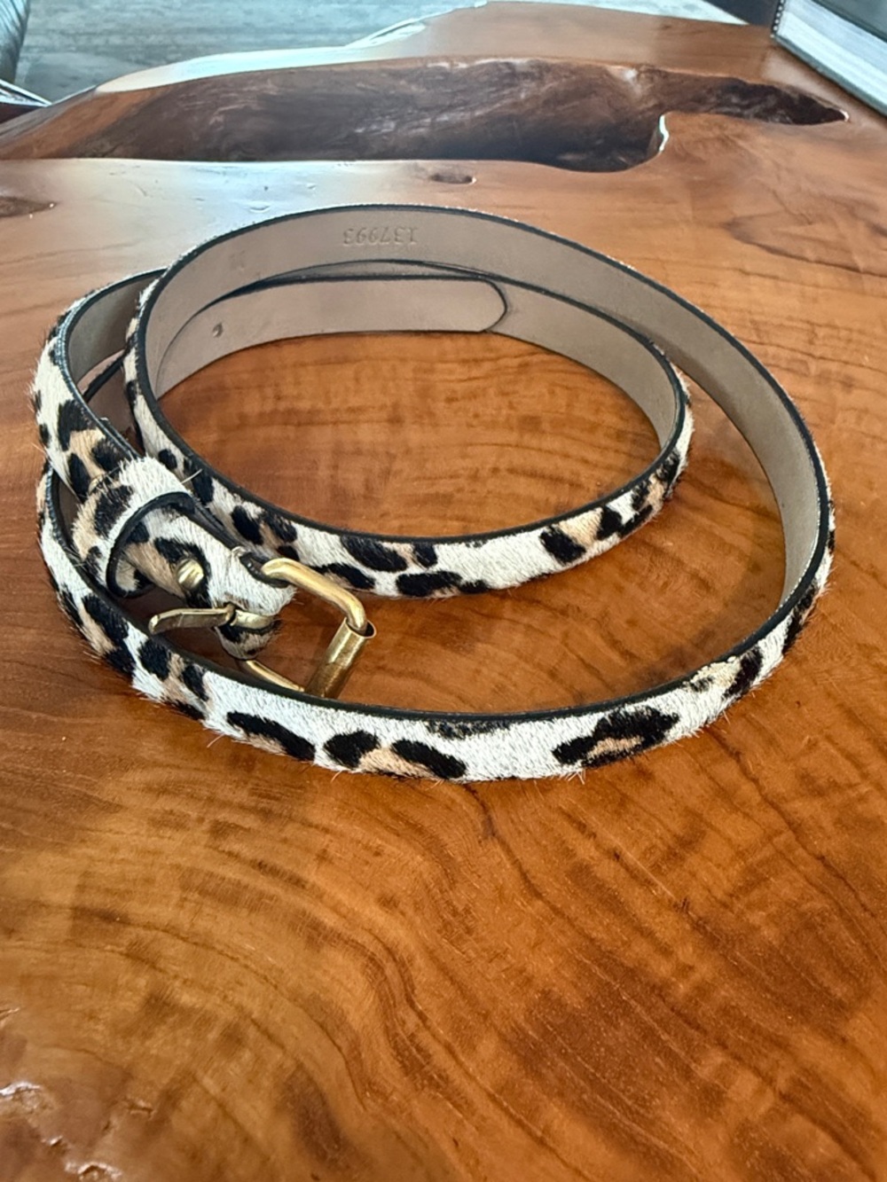 Ann Taylor Leopard Print Skinny Belt with Gold Buckle